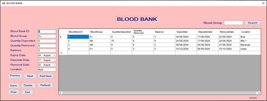 Blood bank window